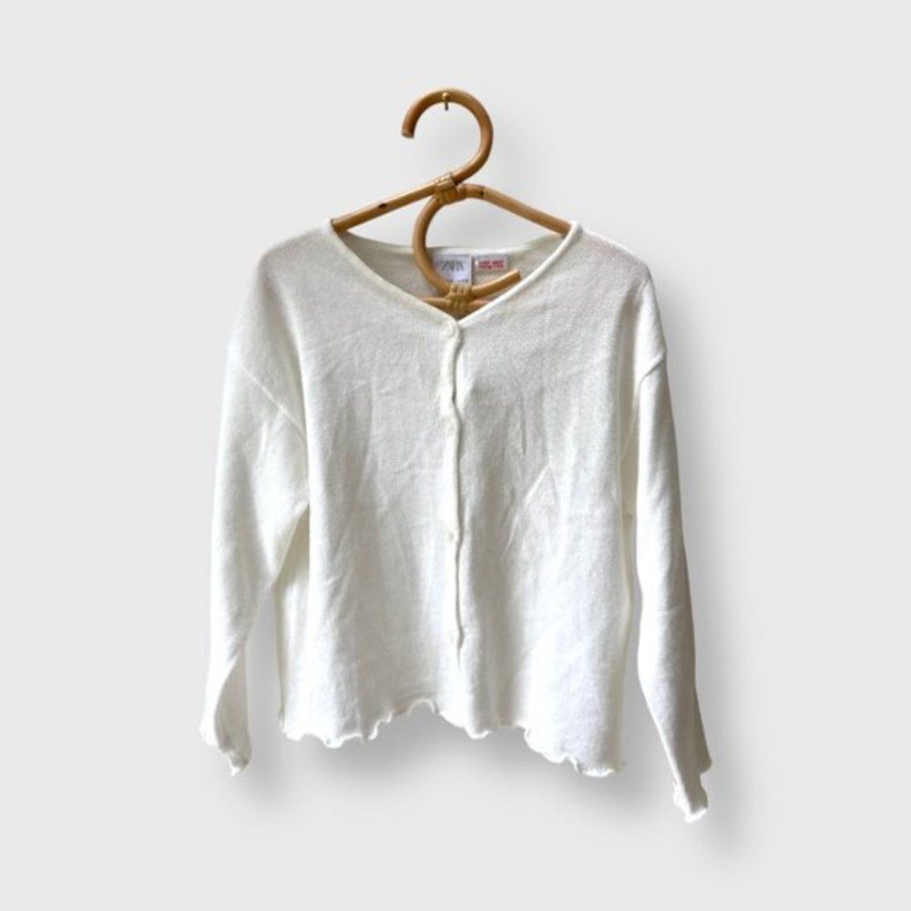 New Zara Cardigan Sweater White Knit Button Front Long Sleeve Girls 4-5 Years 4T